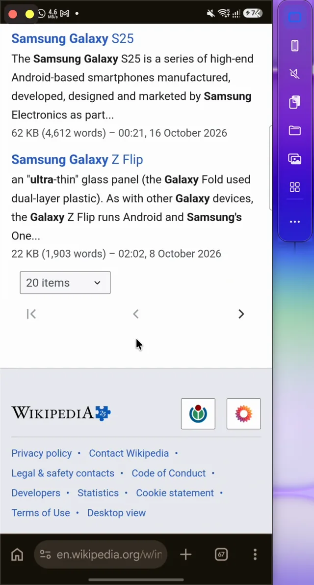 The mirrored phone still usable on the Mac while the physical screen is off